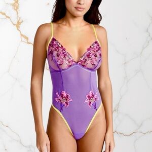 Hanky Panky x Prabal Gurung Applique Teddy - Purple/Yellow Small NWT